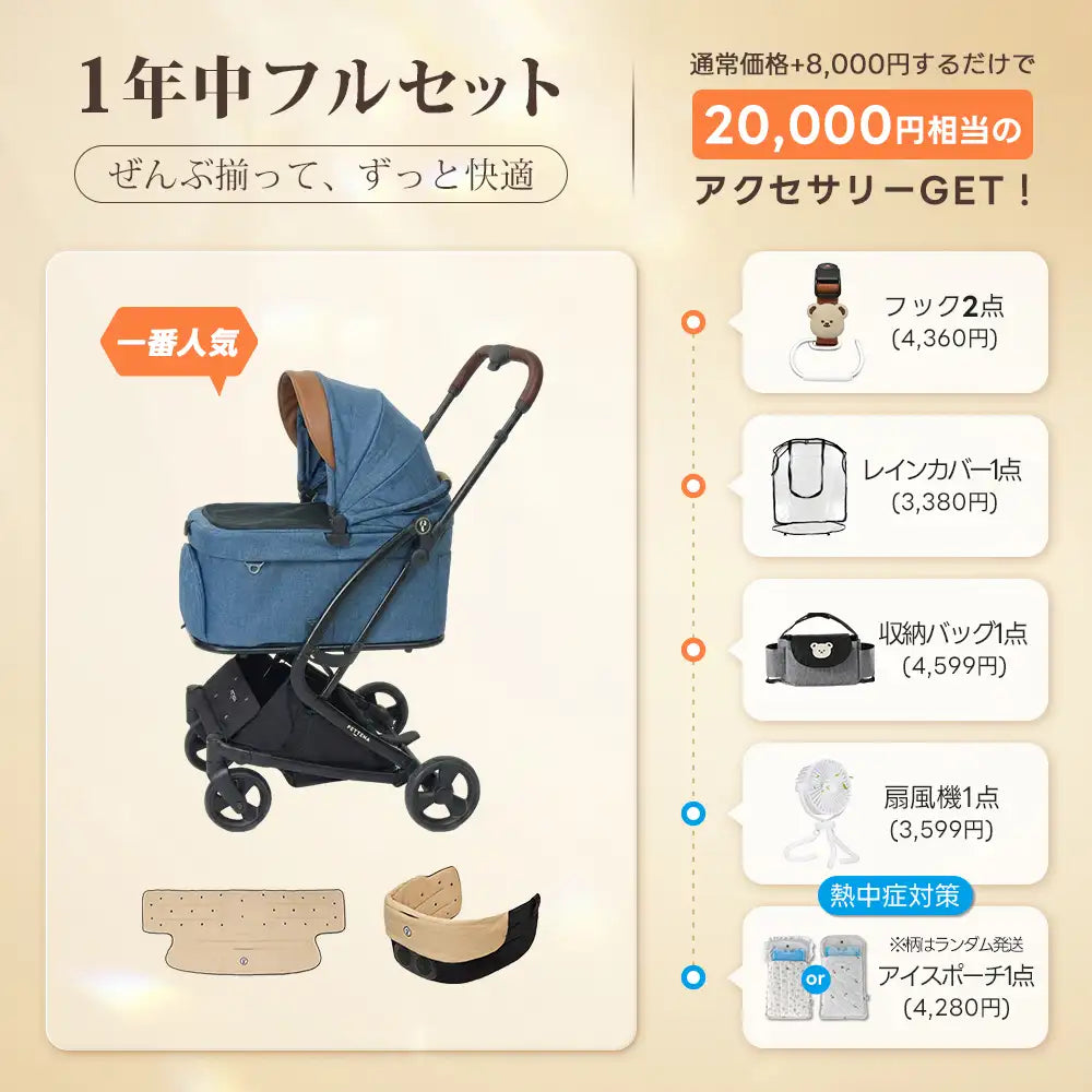 ペットカート MILOU Small Size 選べるお出かけセット(暑さ・雨・熱中症対策)
