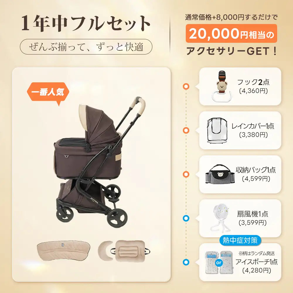 ペットカート MILOU Small Size 選べるお出かけセット(暑さ・雨・熱中症対策)