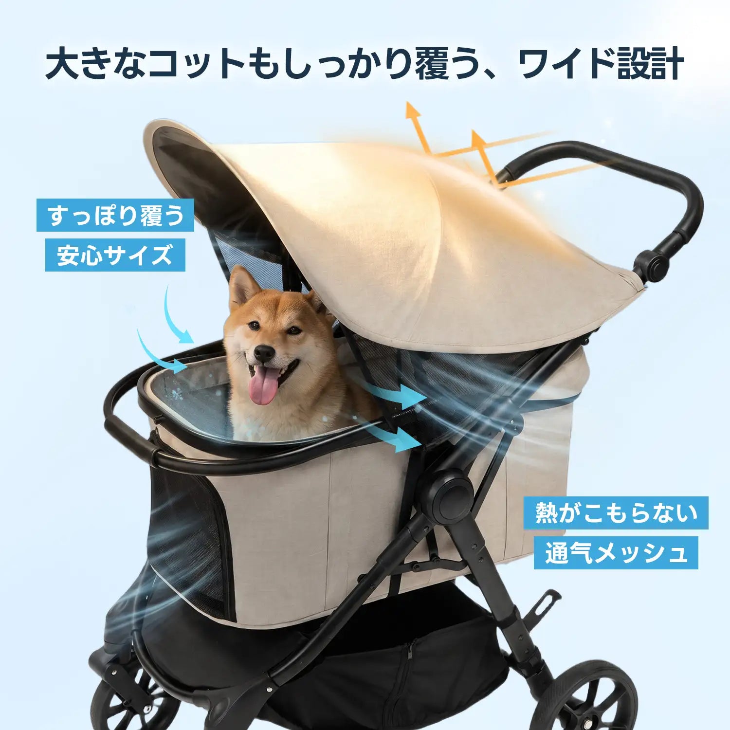 ペットカート サンシェード(通気メッシュ 熱中症対策)- PETTENA