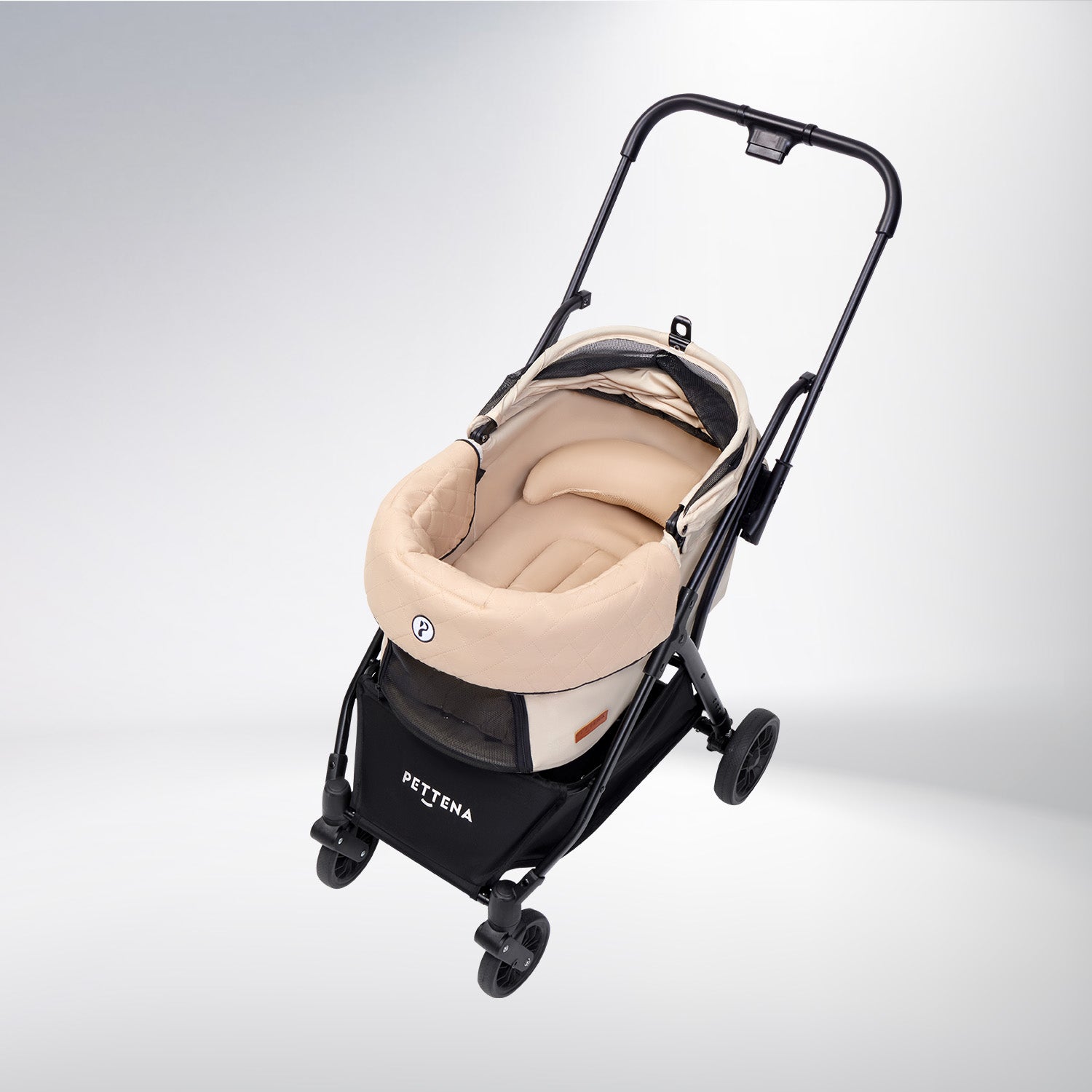 PETTENA Newton ペットカート ベージュ × 同色系のダイヤ柄キルティングクッションセット。
