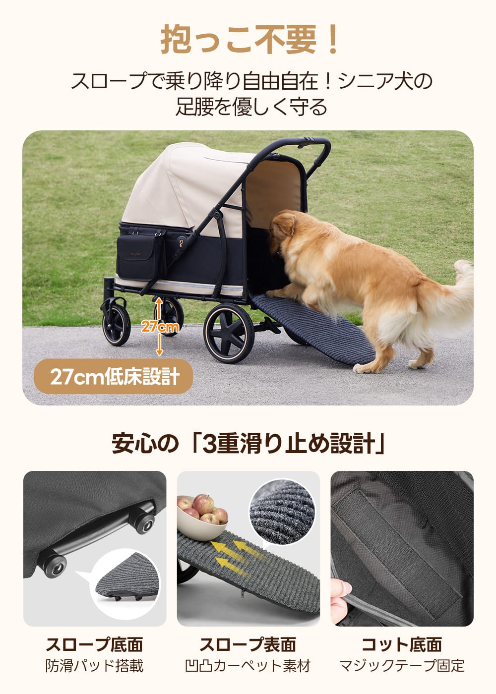 大型犬・多頭飼い向け スロープ付き(耐荷重55kg) - PETTENA TITAN