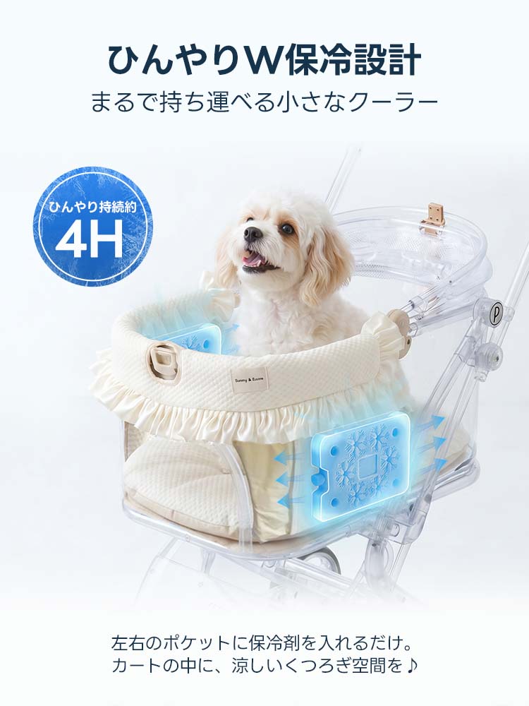 ペットカート クッション (ひんやり冷感 専用保冷剤付き 2点セット)- PETTENA
