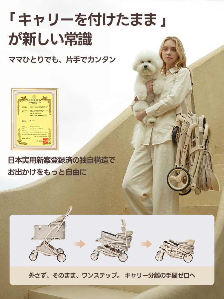 PETTENA MILOU - ワンタッチで全部折りたためる分離型ペットカート
