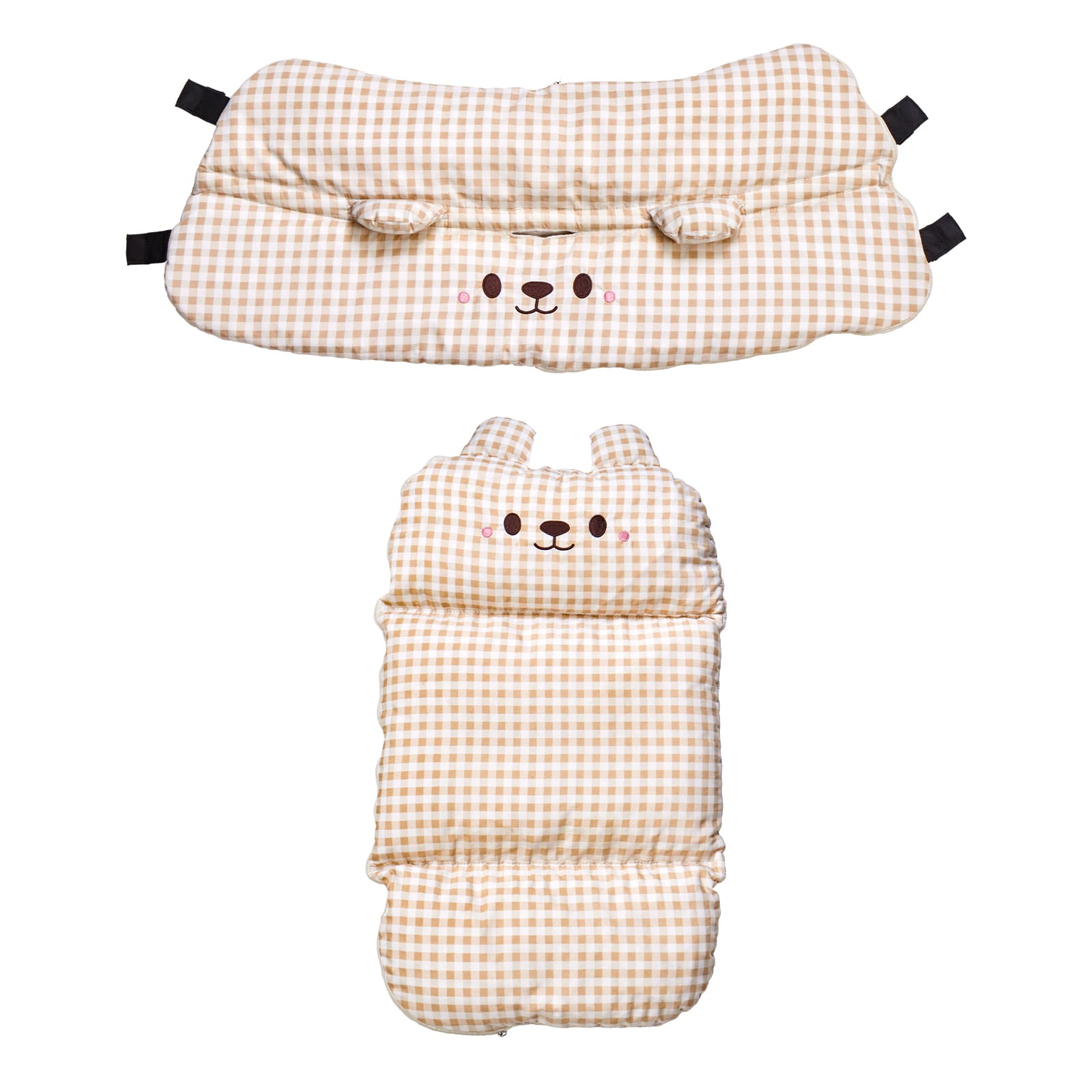 PETTENA夏用冷感クッション2点セット、ベージュ色 A面。冷感素材で暑い夏も快適、2点セットで多彩な使い方。ベージュ色が部屋に馴染み、ペットの安眠と涼しい休憩を提供!