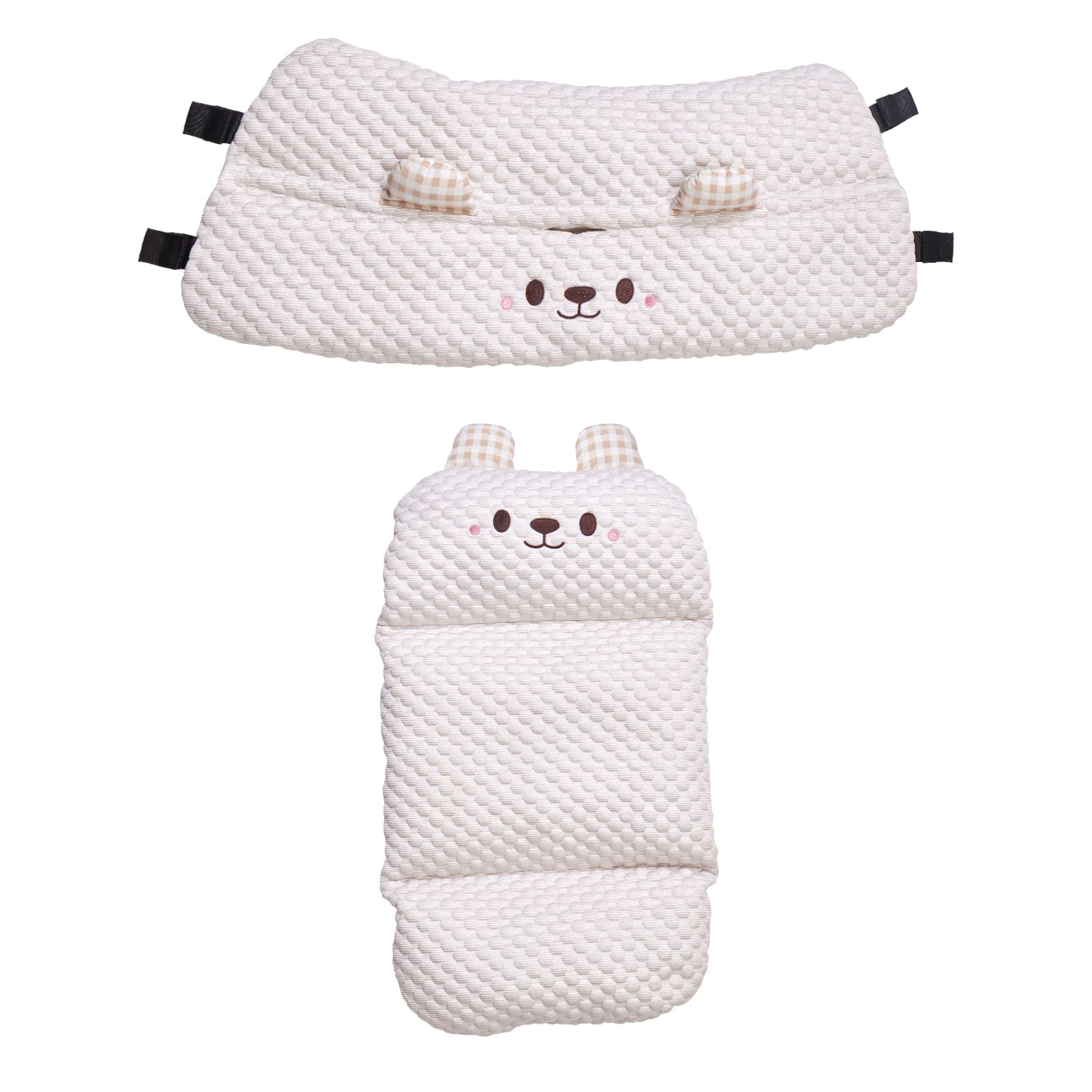 PETTENA夏用冷感クッション2点セット、ベージュ色 B面。冷感素材で暑い夏も快適、2点セットで多彩な使い方。ベージュ色が部屋に馴染み、ペットの安眠と涼しい休憩を提供!