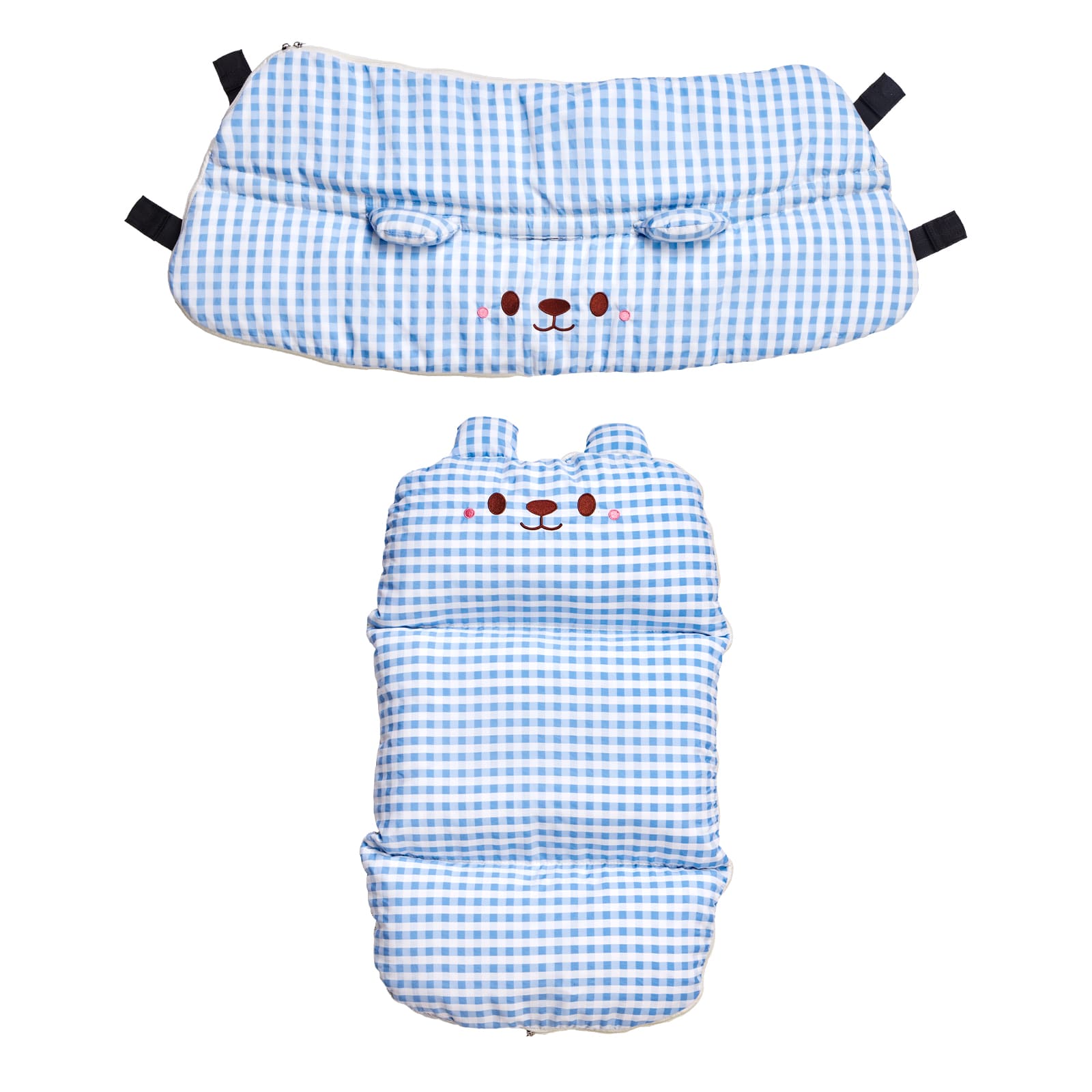 PETTENA夏用冷感クッション2点セット、水色 A面。冷感素材で暑い夏も快適、2点セットで多彩な使い方。ベージュ色が部屋に馴染み、ペットの安眠と涼しい休憩を提供!
