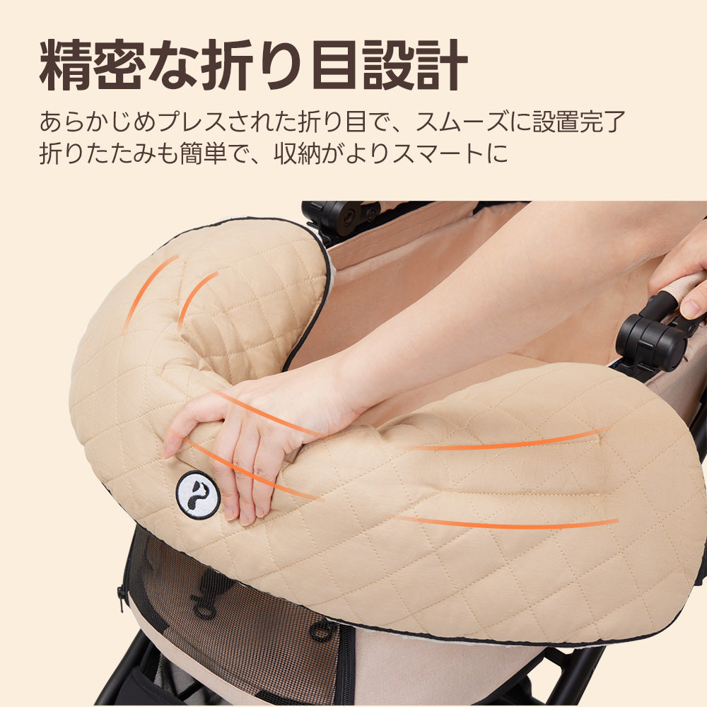 PETTENA おしゃれペットカート用クッション3点セットがキャリーコットにフィットする様子