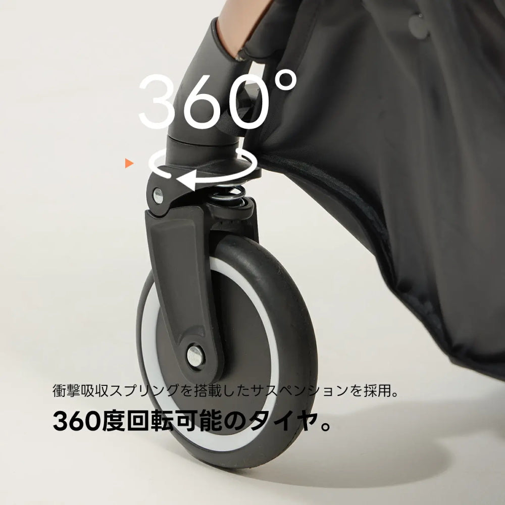 衝撃吸収スプリング搭載サスペンションで、路面の凹凸をしっかりカバー！360度自由回転タイヤで、狭い道やカーブも楽々。ペットとのお出かけで、飼い主の「揺れでペットが怖がる」悩みを解消します