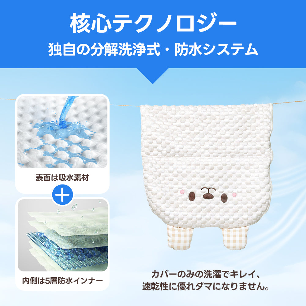 PETTENA夏用冷感クッション2点セット！独自分解洗浄式・防水システム採用、表面吸水・内側5層防水でカバー洗濯簡単、速乾性抜群。暑い夏も清潔で快適にペットをサポート！