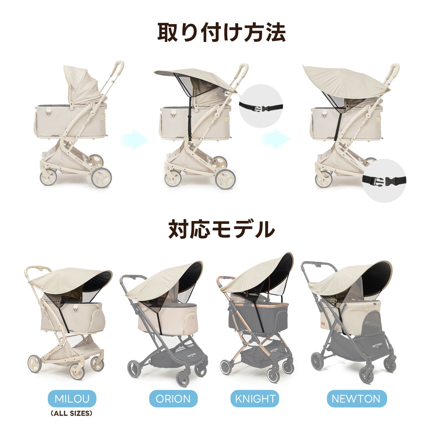 ペットカート サンシェード（MILOU(all sizes)/ORION /KNIGHT/NEWTON用）- PETTENA