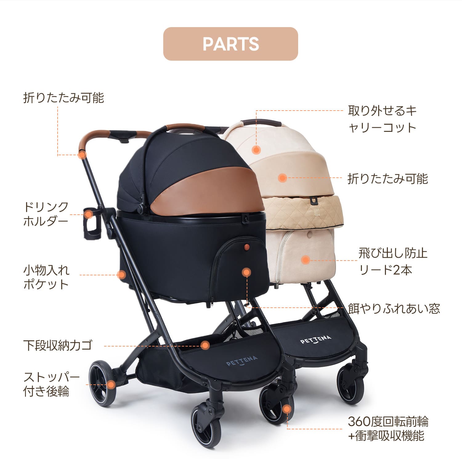「X-FOLD」折りたたみ式多機能ペットカート - PETTENA ORION