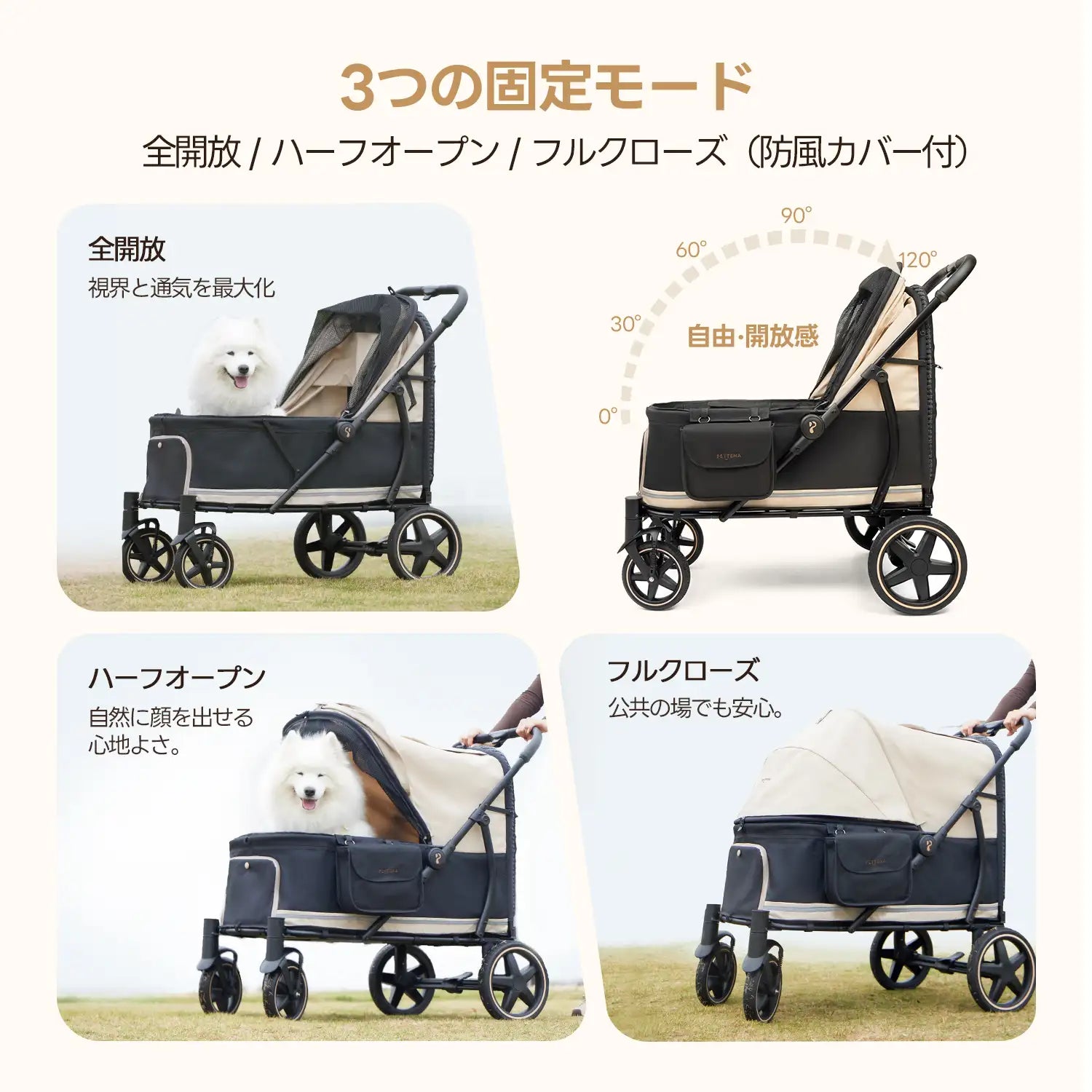 PETTENA TITAN - 大型犬・多頭飼い用頑丈ペットカート スロープ付き