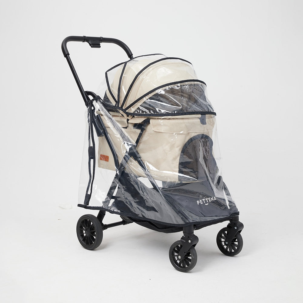 PETTENA NEWTONペットカートに専用撥水レインカバー付属！雨天でも愛宠安心守護。軽量自立式で持ち運び、収納簡単。車のトランクや玄関にコンパクト収納。散歩、旅行、通院など様々シーンで快適お出かけをサポートします。